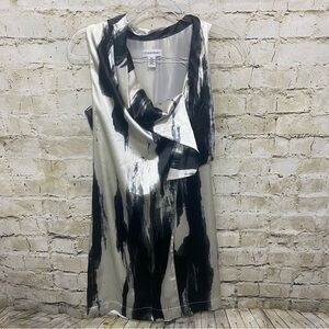 Calvin Klein Cream Black Printed V Neck Sleeveless Sheath Dress